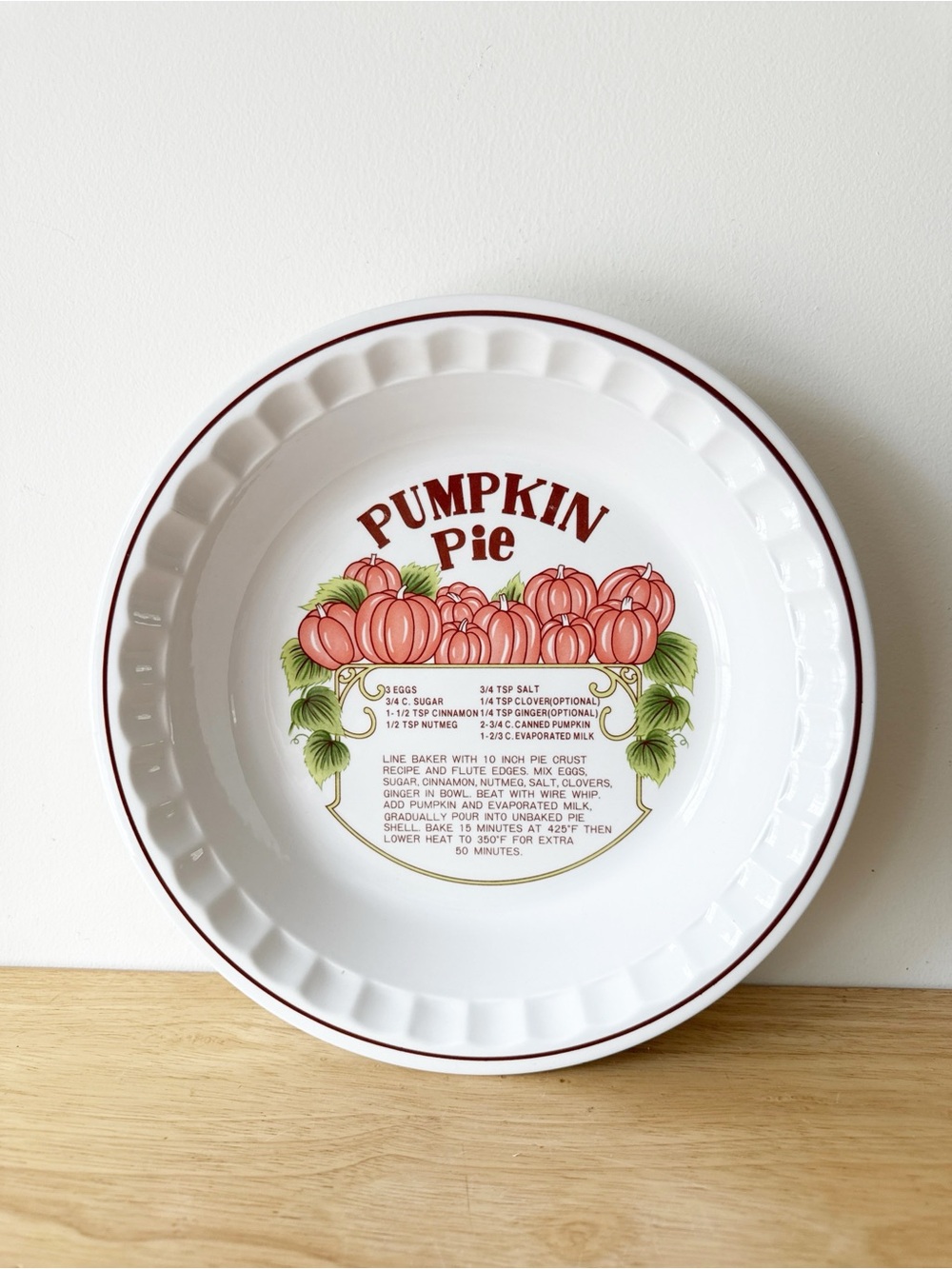 Vintage’s Hankook Ceramic Pumpkin Pie Recipe Dish 10" Deep Fluted Baker Plate